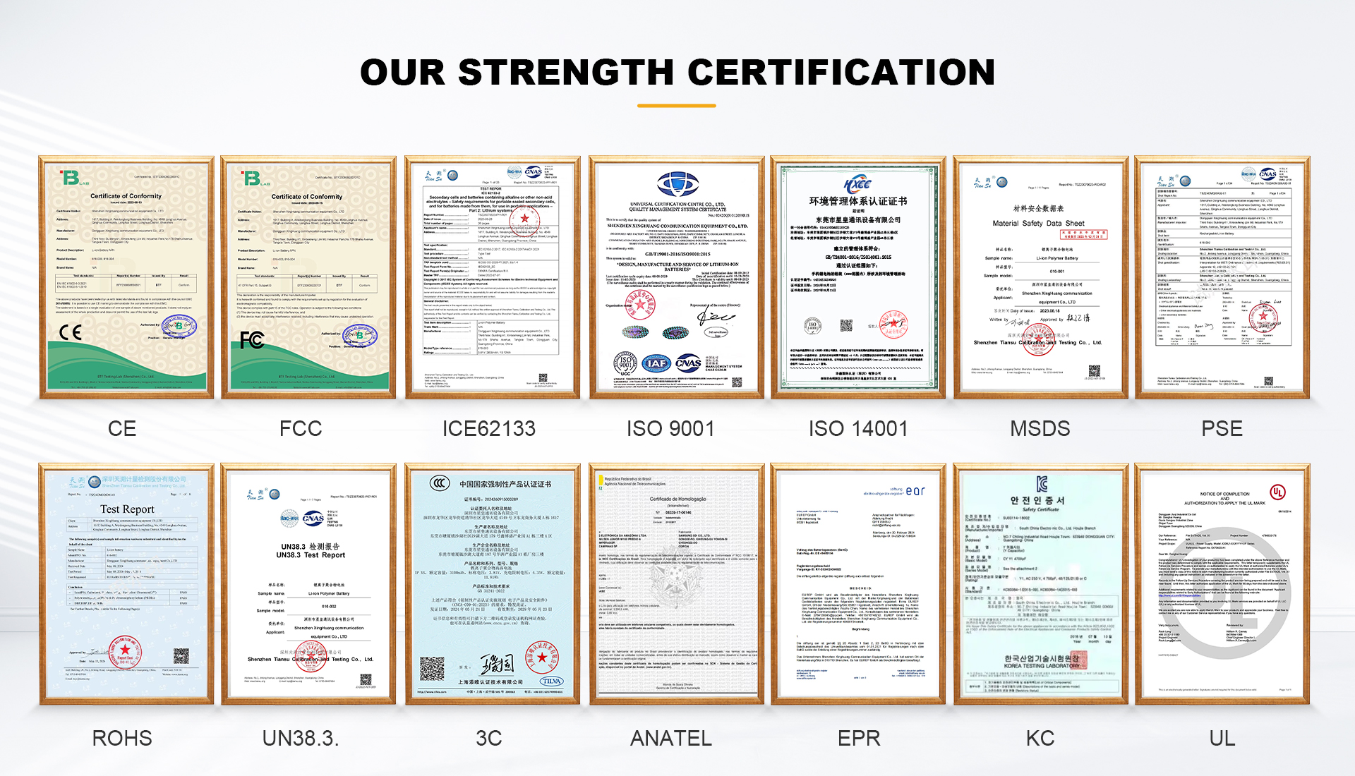 Xinghuang Certifications